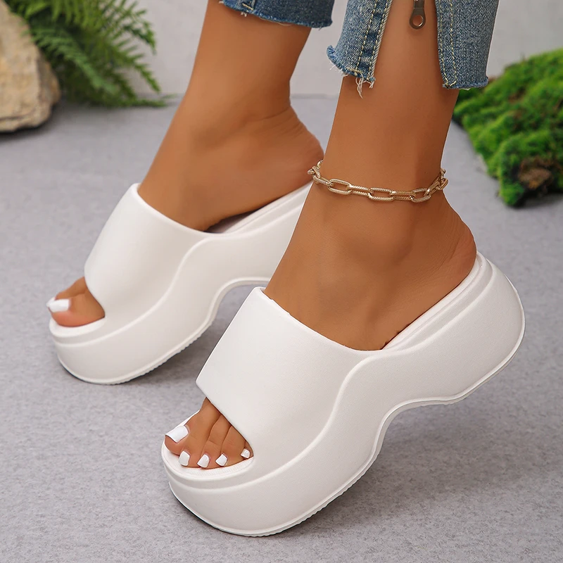 Women Shoes Wedges - Женские тапочки на массивной платформе, лето