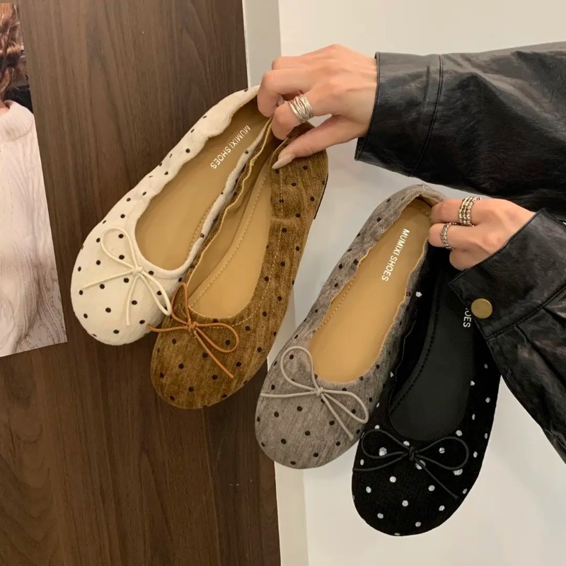 Women'S Shoes Round Toe - Женские балетки в горошек, без застежек,
