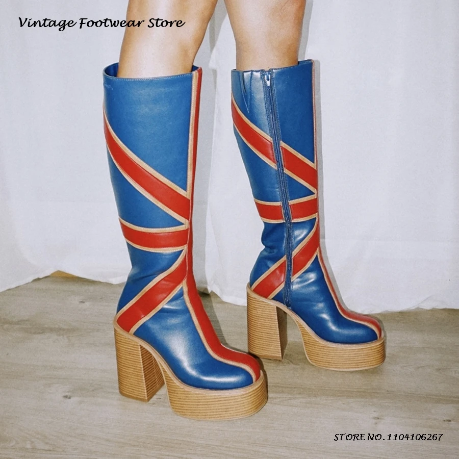 High Knee Heel Boots - Кожаные сапоги до колена на платформе