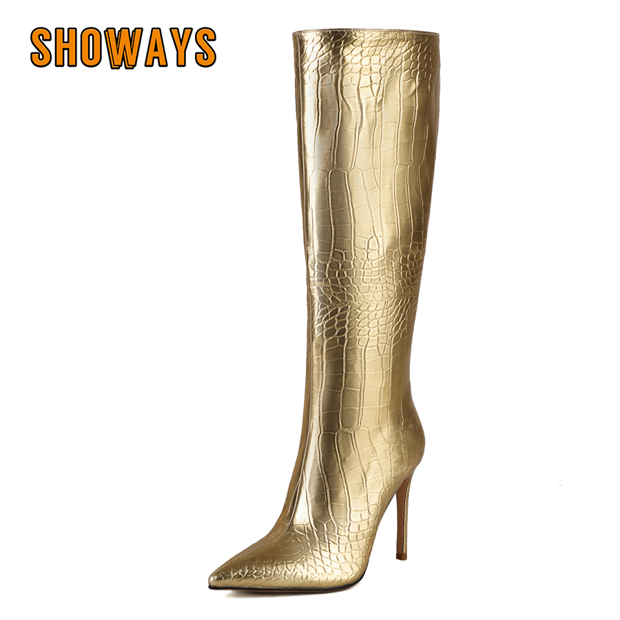 Zip Up Boots Short - Блестящие серебристо-золотые женские сапоги до колена