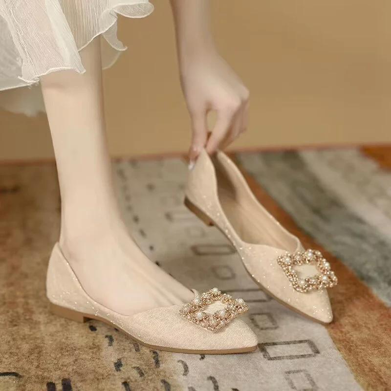 Women Shoes Quick Delivery - Женская обувь цвета шампанского с квадратной