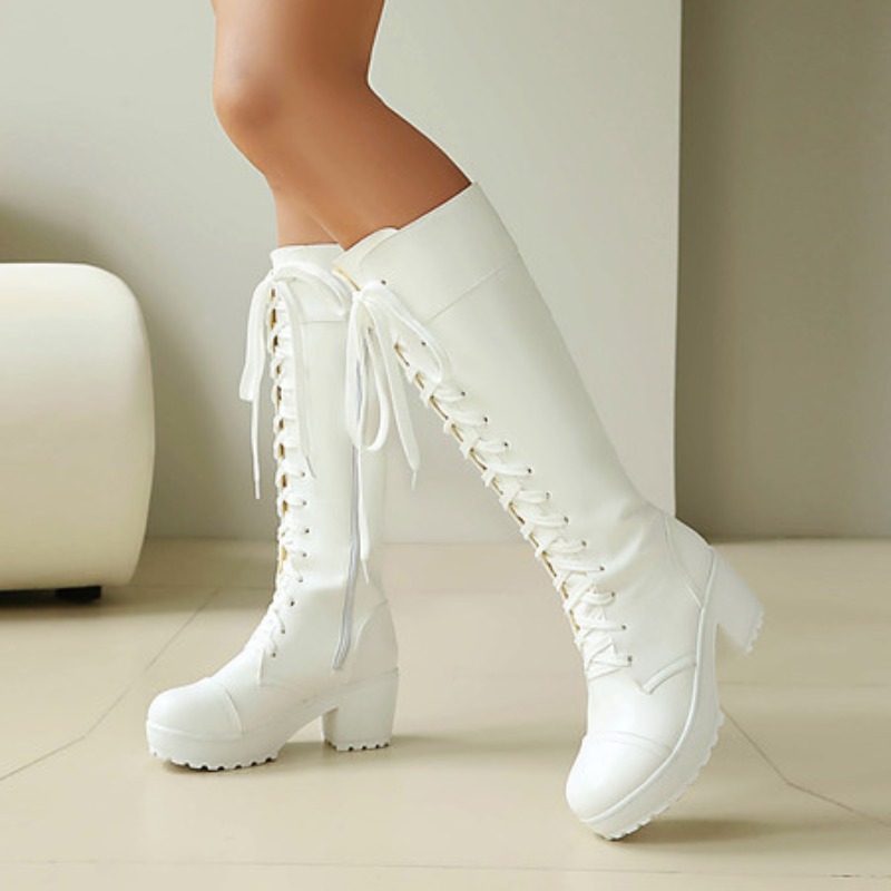 High Knee Heel Boots - Женские армейские ботинки до колена на