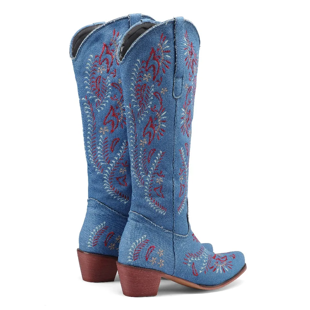 Синие джинсовые сапоги до коле – обзор и цена Western Cowgirl Boot