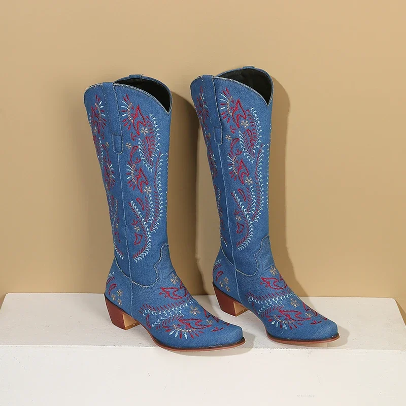 Синие джинсовые сапоги до коле – обзор и цена Western Cowgirl Boot